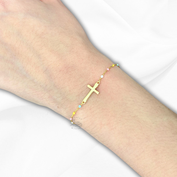 Gold Plated S925 Silver Cross Bracelet – Zircon Accent with Gift Box Included - Picture 3 of 4